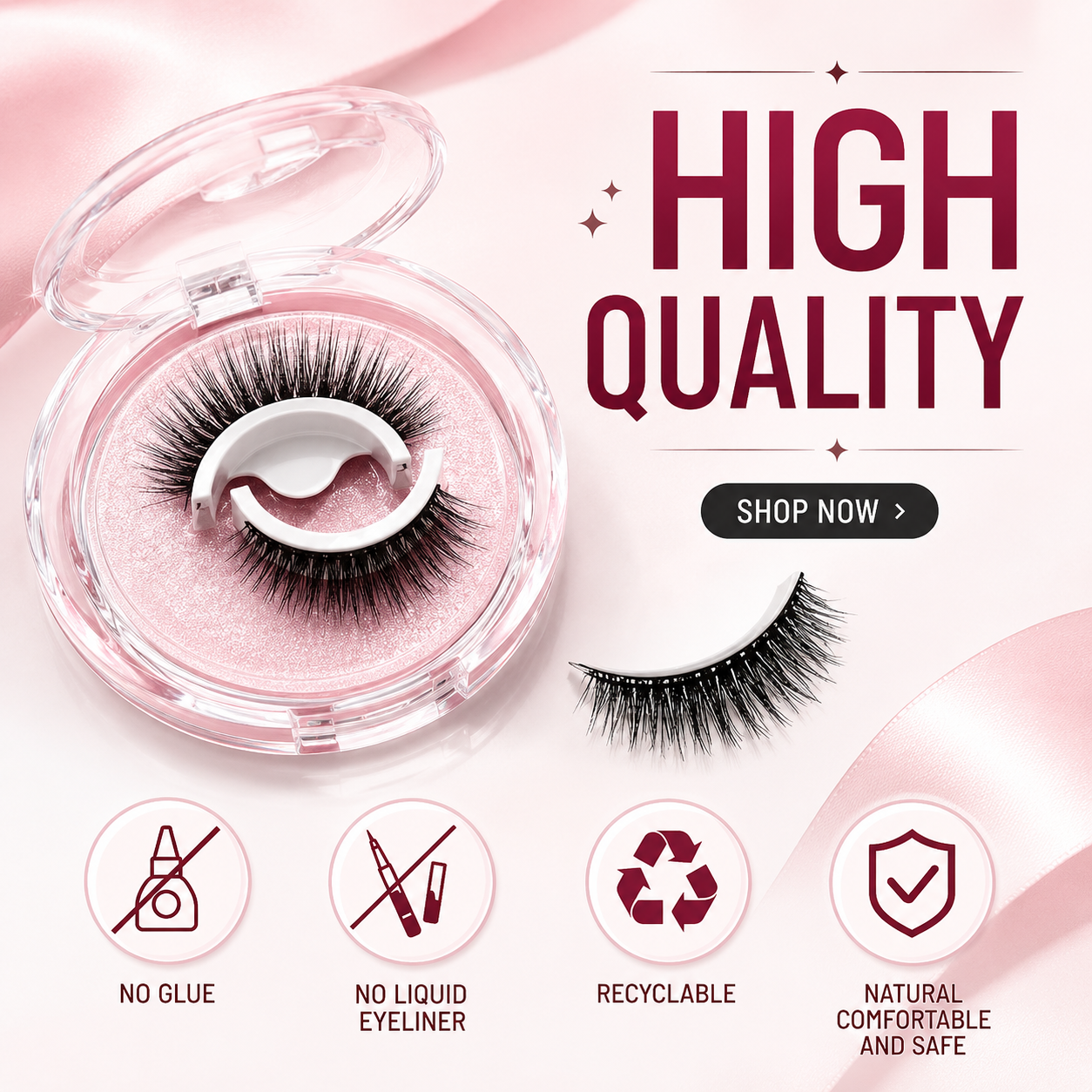 Glue-Free Self-Adhesive Lashes-3-Second, Natural & Reusable