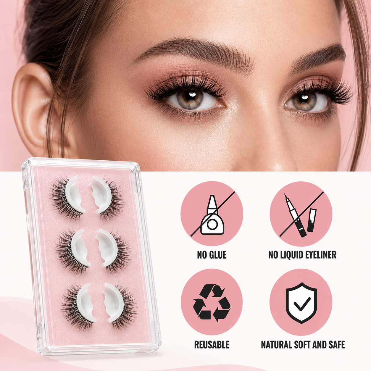 Glue-Free Self-Adhesive Lashes-3-Second, Natural & Reusable